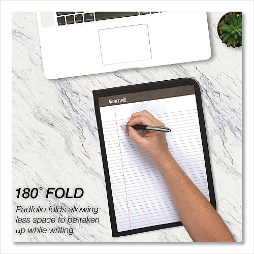 Samsill Slimline Padfolio, Leather-Look/Faux Reptile Trim, Writing Pad, Black (71220)