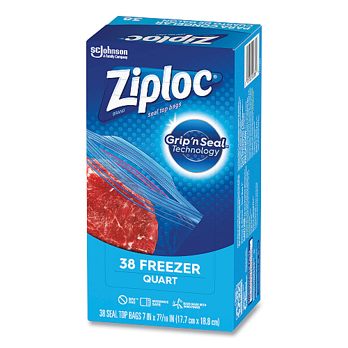 Ziploc Zipper Freezer Bags, 32 oz, 6.97" x 7.7", Clear, 38 Bags/Box, 9 Boxes/Carton (314444)
