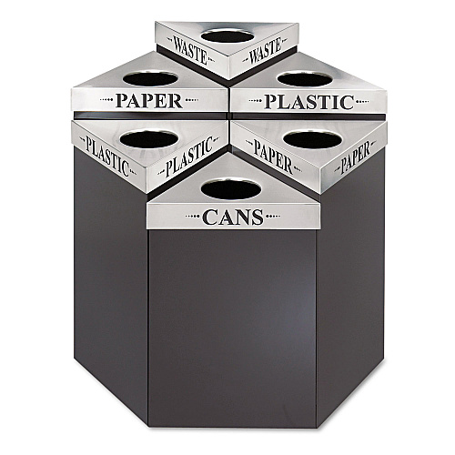 Safco Trifecta Waste Receptacle, 38" High Base, 21 gal, Steel, Black (9553BL)