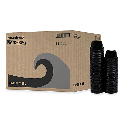 Boardwalk Souffle/Portion Cups, 2 oz, Polypropylene, Black, 125 Cups/Sleeve, 20 Sleeves/Carton (BWKPRTN2BL)
