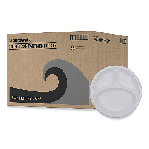 Boardwalk&reg; Hi-Impact Plastic Dinnerware, Plate, We, 500 Plates (BWKPLTHIPS10WH3)