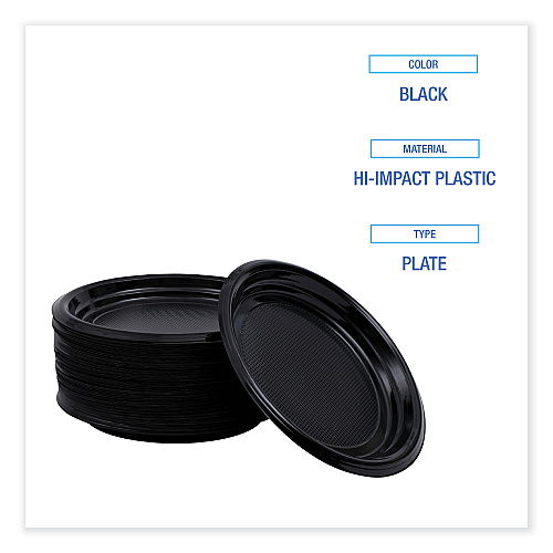 Boardwalk&reg; Hi-Impact Plastic Dinnerware Plate, 9" Dia, 500 Plates (BWKPLTHIPS9BL)