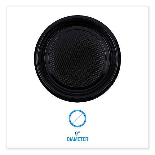 Boardwalk&reg; Hi-Impact Plastic Dinnerware Plate, 9" Dia, 500 Plates (BWKPLTHIPS9BL)