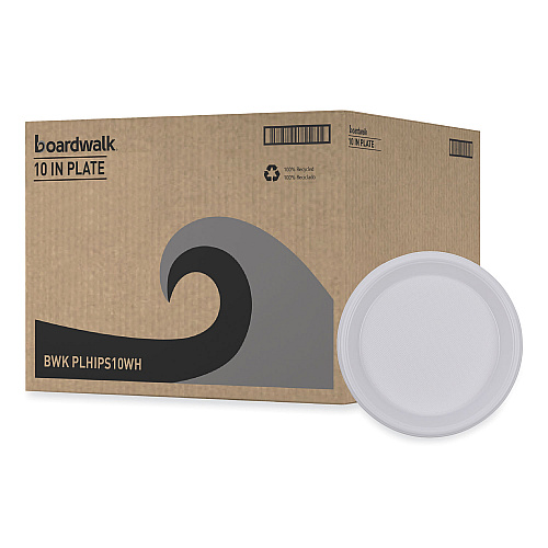 Boardwalk&reg; Hi-Impact Plastic Dinnerware Plate 10" Dia, 500 Plates (BWKPLHIPS10WH)