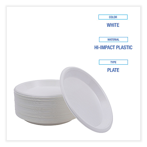 Boardwalk&reg; Hi-Impact Plastic Dinnerware Plate 10" Dia, 500 Plates (BWKPLHIPS10WH)
