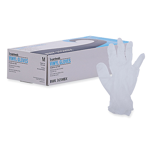 Boardwalk&reg; Disposable Vinyl Gloves, Clear, Medium, 4 mil, 100 Gloves (BWK365MBX)