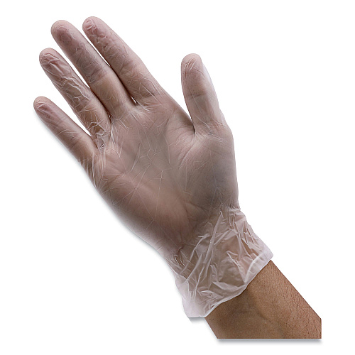 Boardwalk&reg; Disposable Vinyl Gloves, Clear, Medium, 4 mil, 100 Gloves (BWK365MBX)