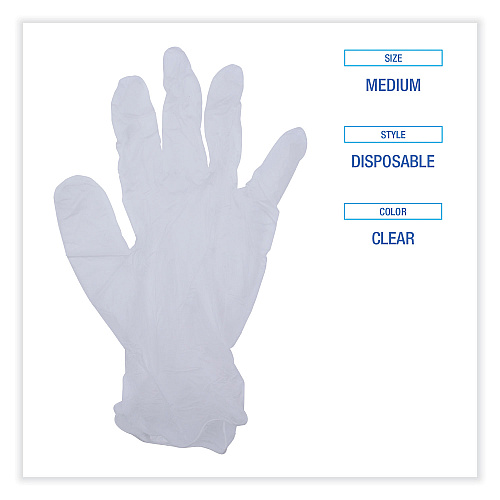 Boardwalk&reg; Disposable Vinyl Gloves, Clear, Medium, 4 mil, 100 Gloves (BWK365MBX)
