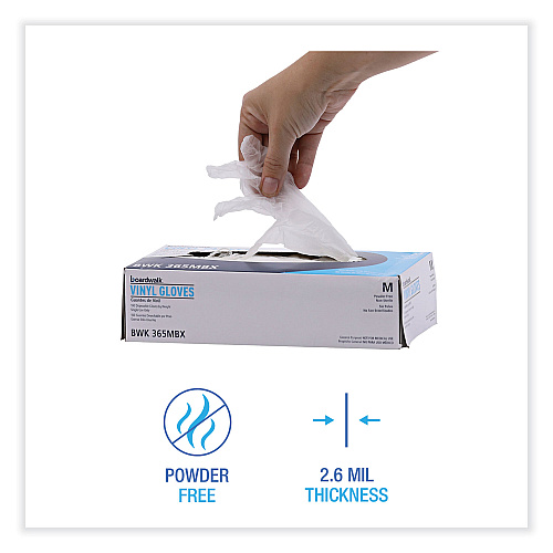 Boardwalk&reg; Disposable Vinyl Gloves, Clear, Medium, 4 mil, 100 Gloves (BWK365MBX)