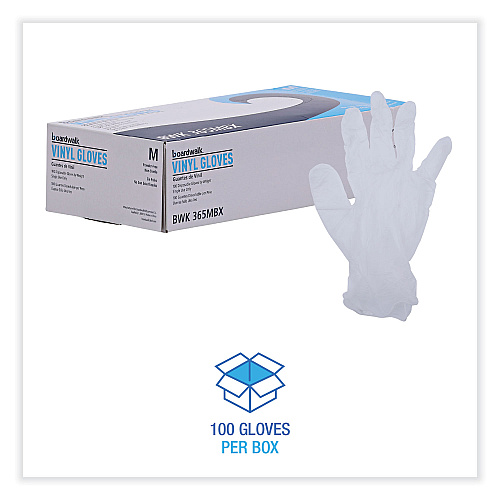 Boardwalk&reg; Disposable Vinyl Gloves, Clear, Medium, 4 mil, 100 Gloves (BWK365MBX)