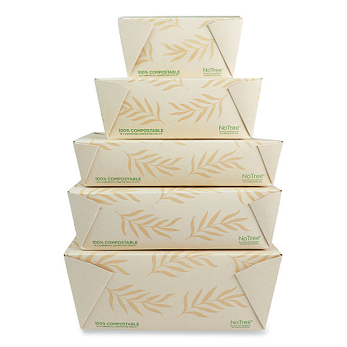 World Centric No Tree Folded Takeout Containers, 95 oz, 6.5 x 8.7 x 3.5, Natural, Sugarcane, 160/Carton (TONT4)