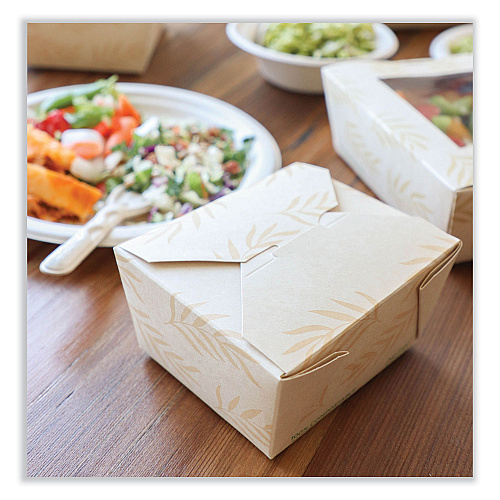 World Centric No Tree Folded Takeout Containers, 26 oz, 4.2 x 5.2 x 2.5, Natural, Sugarcane, 450/Carton (TONT1)