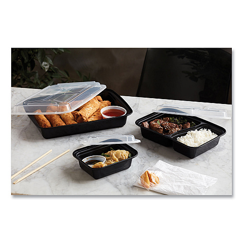 Pactiv Newspring VERSAtainer Microwavable Containers, Rectangular, 58 oz, 8.5 x 11.5 x 2.5, Black/Clear, Plastic, 150/Carton (NC989B)