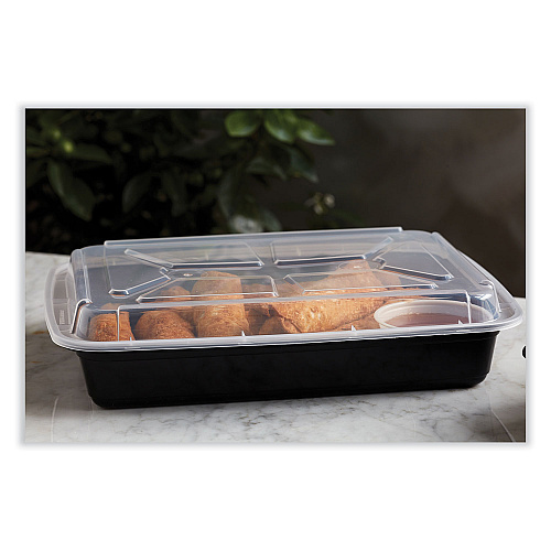 Pactiv Newspring VERSAtainer Microwavable Containers, Rectangular, 58 oz, 8.5 x 11.5 x 2.5, Black/Clear, Plastic, 150/Carton (NC989B)
