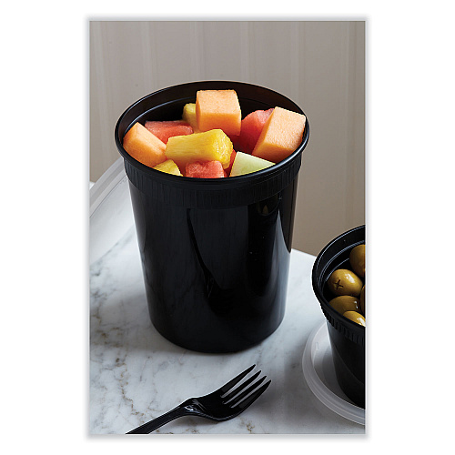 Pactiv Newspring DELItainer Microwavable Container, 32 oz, 4.55 x 4.55 x 5.55, Black/Clear, Plastic, 240/Carton (YSD2532B)