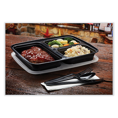 Pactiv Newspring DELItainer Microwavable Container, 32 oz, 7.5 x 9.87 x 1.75, Black/Clear, Plastic, 150/Carton (NC333B)