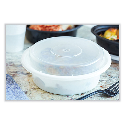 Pactiv Newspring VERSAtainer Microwavable Containers, Round, 32 oz, 7 x 7 x 2.75, White/Clear, Plastic, 150/Carton (NC729)
