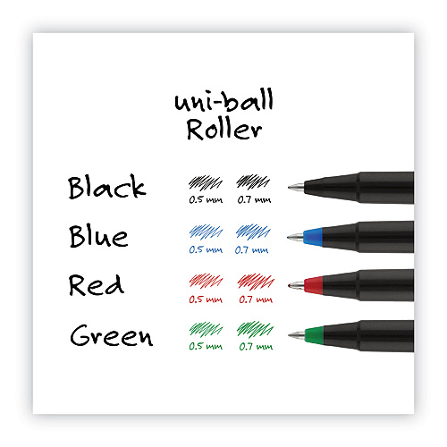 uni-ball Rollerball Pen, Stick, Fine 0.7 mm, Green Ink, Black/Green Barrel, Dozen (60104)