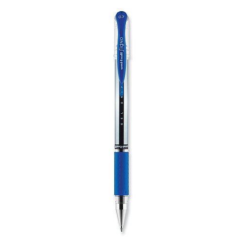 uni-ball Signo GRIP Gel Pen, Stick, Medium 0.7 mm, Blue Ink, Clear/Blue/Silver Barrel, Dozen (65451)