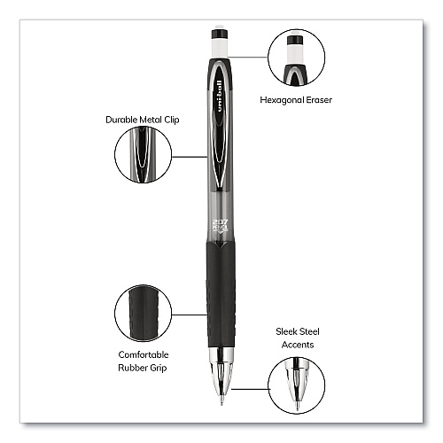 uni-ball 207 Mechanical Pencils with Tube of Lead/Erasers, 0.7 mm, HB (#2), Black Lead, Assorted Barrel Colors, 3 Pencils/Set (70139)