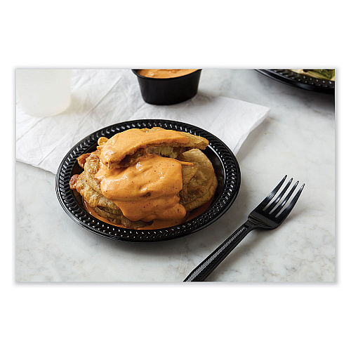 Pactiv Meadoware Impact Plastic Dinnerware, Plate, 6" dia, Black, 1,000/Carton (YMI6E)