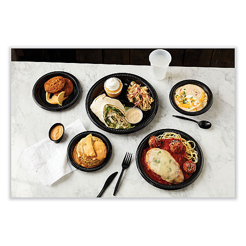 Pactiv Meadoware Impact Plastic Dinnerware, Plate, 6" dia, Black, 1,000/Carton (YMI6E)