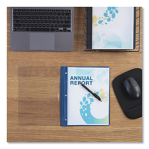Universal Clear Front Report Covers with Fasteners, Three-Prong Fastener, 0.5" Capacity,  8.5 x 11, Clear/Dark Blue, 25/Box (UNV56138)