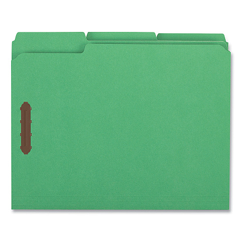Universal Deluxe Reinforced Top Tab Fastener Folders, 0.75" Expansion, 2 Fasteners, Letter Size, Green Exterior, 50/Box (UNV13522)