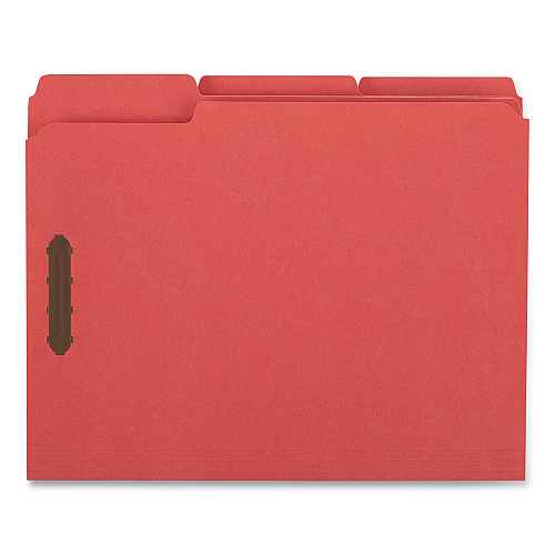 Universal Deluxe Reinforced Top Tab Fastener Folders, 0.75" Expansion, 2 Fasteners, Letter Size, Red Exterior, 50/Box (UNV13523)