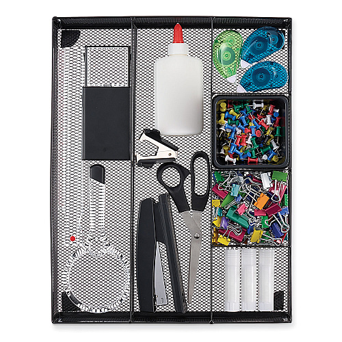 Universal Metal Mesh Drawer Organizer, Six Compartments, 15 x 11.88 x 2.5, Black (UNV20021)