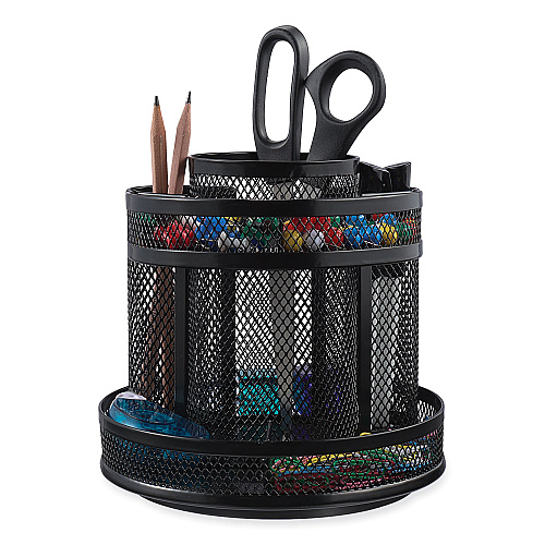 Universal Metal Mesh Rotating Desktop Organizer, 8 Compartments, Metal Mesh, 6.5" Diameter x 6.13"h, Black (UNV20022)