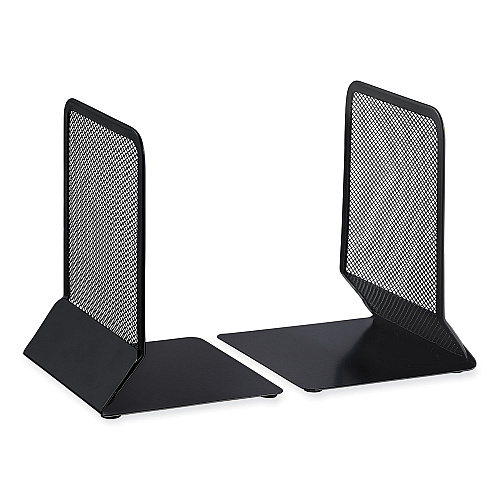 Universal Metal Mesh Bookends, Nonskid, 5.38 x 5.38 x 6.75, Black, 1 Pair (UNV20025)