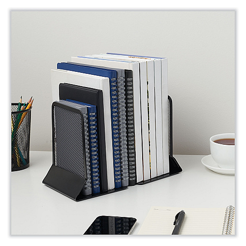 Universal Metal Mesh Bookends, Nonskid, 5.38 x 5.38 x 6.75, Black, 1 Pair (UNV20025)
