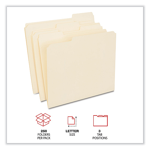 Universal Reinforced Top Tab File Folders, 1/3-Cut Tabs: Assorted, Letter Size, 0.75" Expansion, Manila, 250/Carton (UNV18102)
