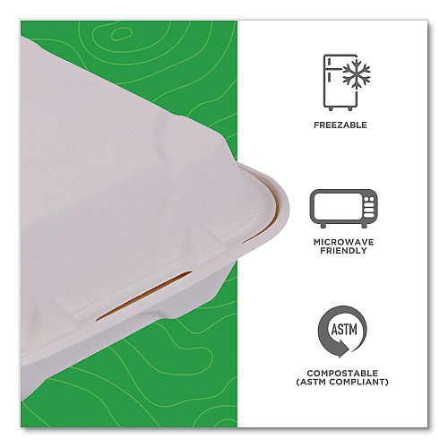 Eco-Products Bagasse Hinged Clamshell Containers, 8 x 8 x 3, White, 200/Carton (EPHC81)