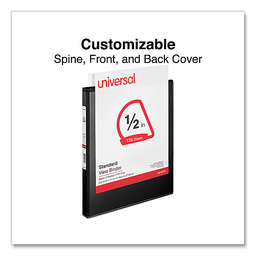 Universal Slant D-Ring View Binder, 3 Rings, 0.5" Capacity, 11 x 8.5, Black (UNV20701)