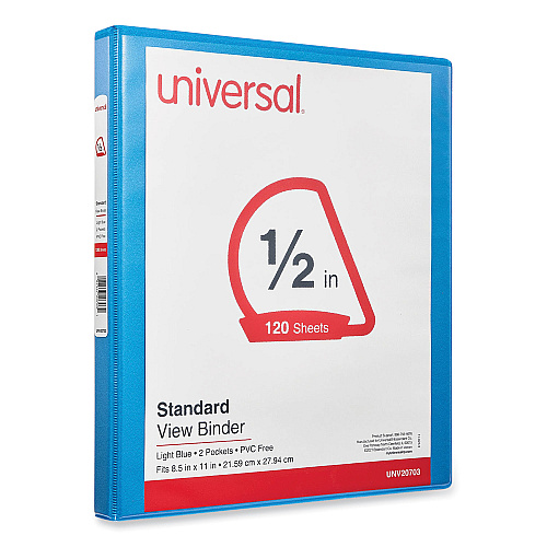 Universal Slant D-Ring View Binder, 3 Rings, 0.5" Capacity, 11 x 8.5, Light Blue (UNV20703)