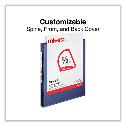 Universal Slant D-Ring View Binder, 3 Rings, 0.5" Capacity, 11 x 8.5, Navy Blue (UNV20717)