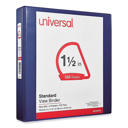 Universal Slant D-Ring View Binder, 3 Rings, 1.5" Capacity, 11 x 8.5, Navy Blue (UNV20718)