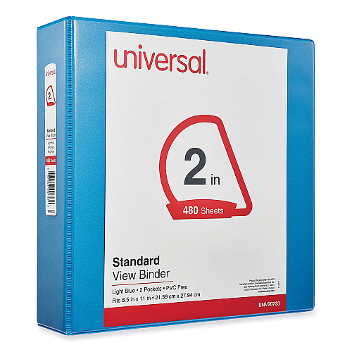 Universal Slant D-Ring View Binder, 3 Rings, 2" Capacity, 11 x 8.5, Light Blue (UNV20733)