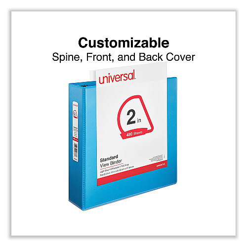 Universal Slant D-Ring View Binder, 3 Rings, 2" Capacity, 11 x 8.5, Light Blue (UNV20733)