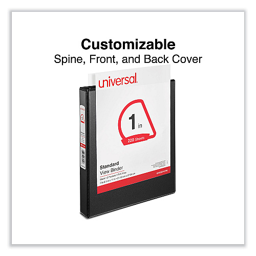 Universal Slant D-Ring View Binder, 3 Rings, 1" Capacity, 11 x 8.5, Black, 12/Carton (UNV20741PK)