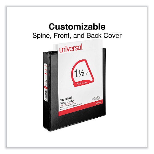 Universal Slant D-Ring View Binder, 3 Rings, 1.5" Capacity, 11 x 8.5, Black (UNV20743)