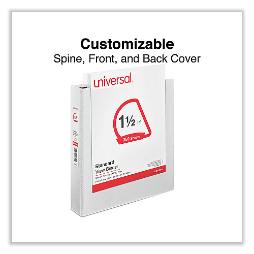 Universal Slant D-Ring View Binder, 3 Rings, 1.5" Capacity, 11 x 8.5, White (UNV20744)