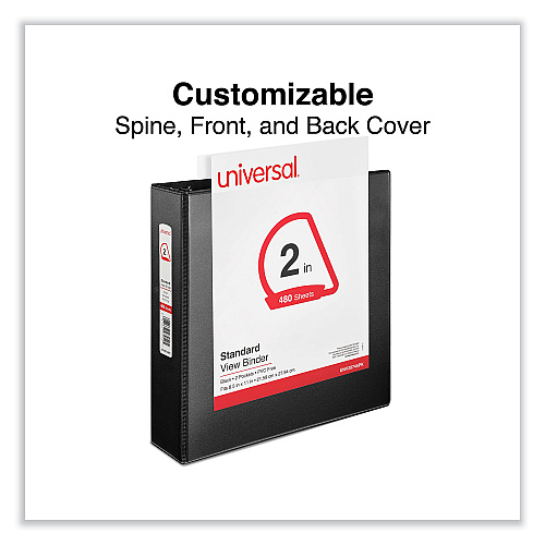 Universal Slant D-Ring View Binder, 3 Rings, 2" Capacity, 11 x 8.5, Black, 6/Carton (UNV20745PK)