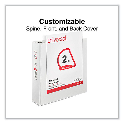Universal Slant D-Ring View Binder, 3 Rings, 2" Capacity, 11 x 8.5, White, 4/Pack (UNV20746PK)