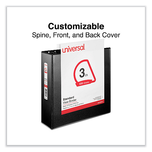 Universal Slant D-Ring View Binder, 3 Rings, 3" Capacity, 11 x 8.5, Black (UNV20747)