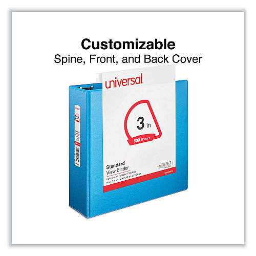 Universal Slant D-Ring View Binder, 3 Rings, 3" Capacity, 11 x 8.5, Light Blue (UNV20753)