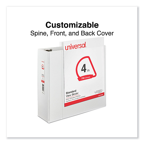 Universal Slant D-Ring View Binder, 3 Rings, 4" Capacity, 11 x 8.5, White (UNV20994)