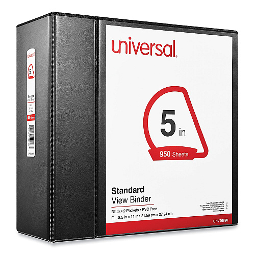 Universal Slant D-Ring View Binder, 3 Rings, 5" Capacity, 11 x 8.5, Black (UNV20998)
